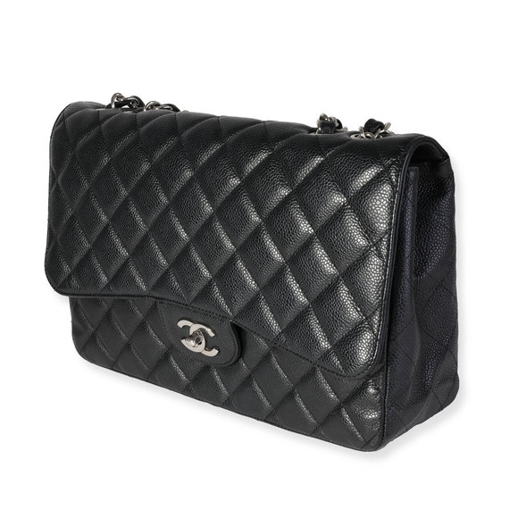 Chanel Black Quilted Caviar Jumbo Classic Single Flap Handbag - Picture 4 of 8